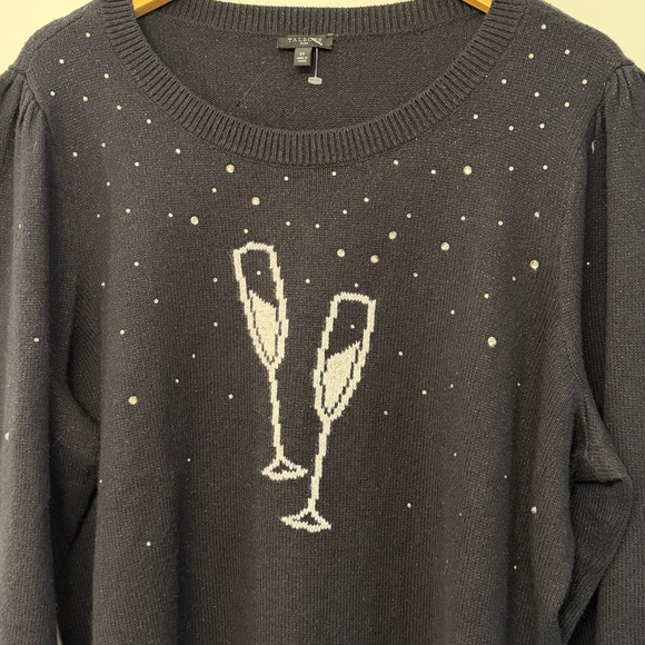 Talbots Black Sweater with Champagne Glass Design - Picture 2 of 5